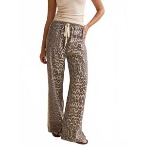 NEW ROSA CLOTHING effortless and chic stripe bar long pants in leopard
